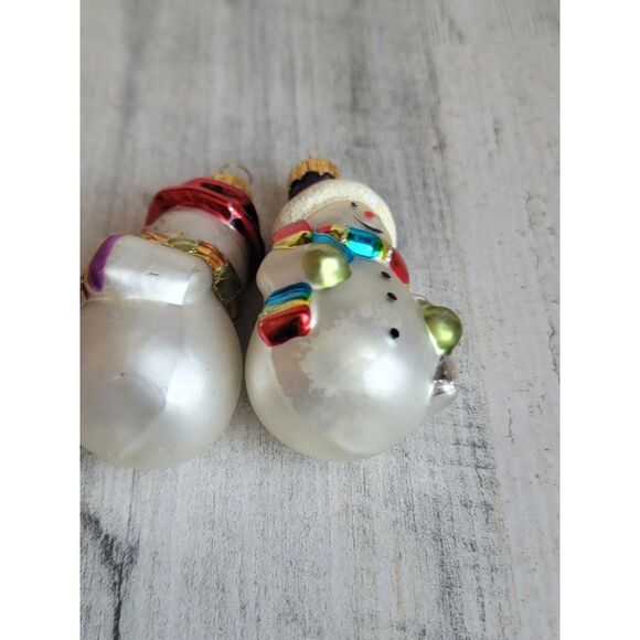 Unique Treasures blown glass snowman set ornament Xmas tree glitter - Picture 3 of 10